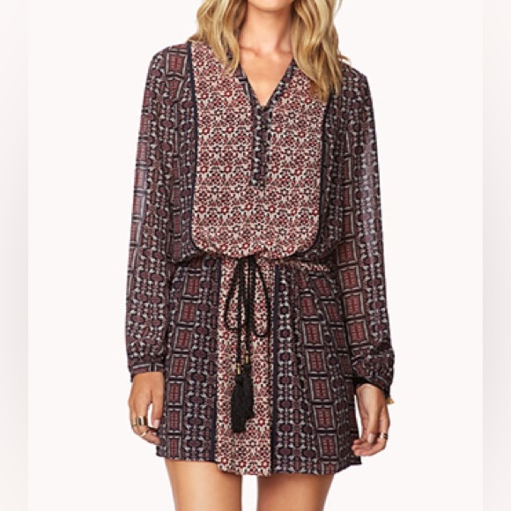 NWT FOREVER 21 LOVE21 NAVY & BURGUNDY TIE WAIST DRESS SZ XS